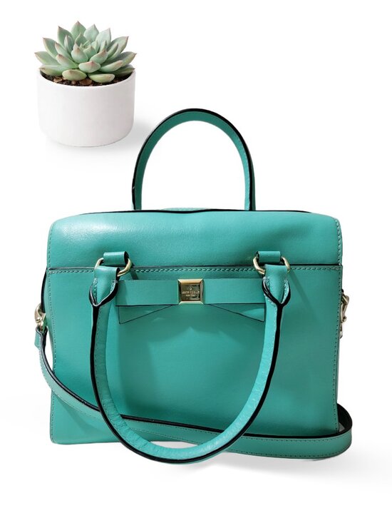 kate spade Handbags - Kate Spade Montford Park Smooth Leather Giverny Satchel Turquoise Bow Crossbody